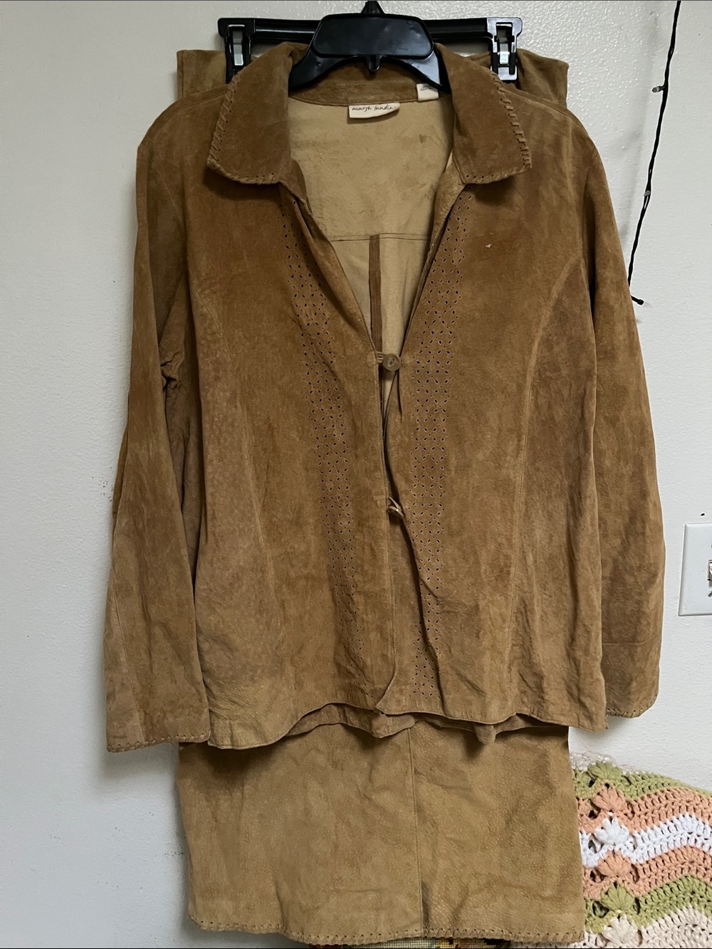 Marsh Landing Suede Jacket and Skirt Set in Tan Brown